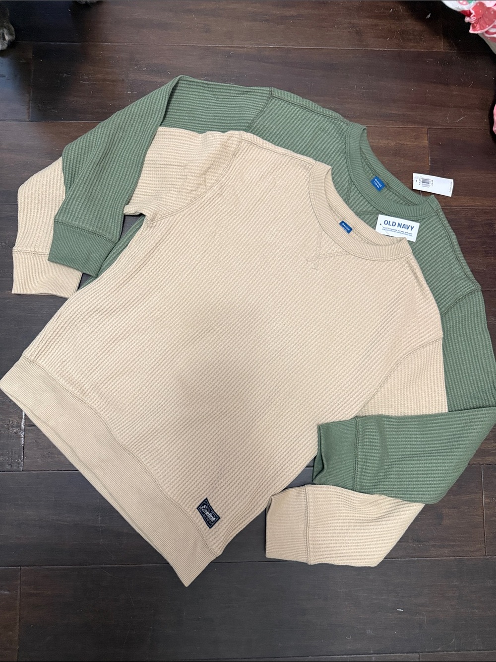 Old Navy Oversized Waffle Crewneck Sweater - Beige & Olive Green